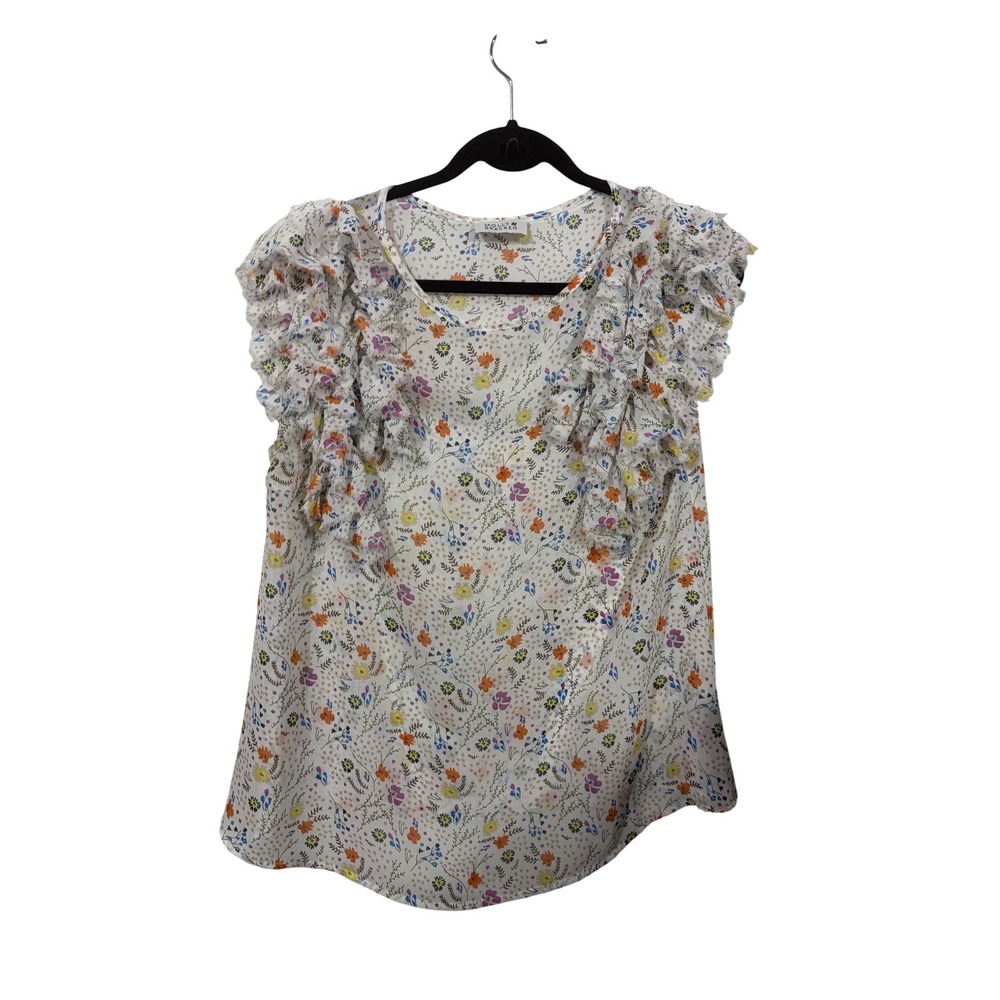 Molly Bracken Floral Ruffle Sleeve Blouse White Multi‎ Wildflower Print Top